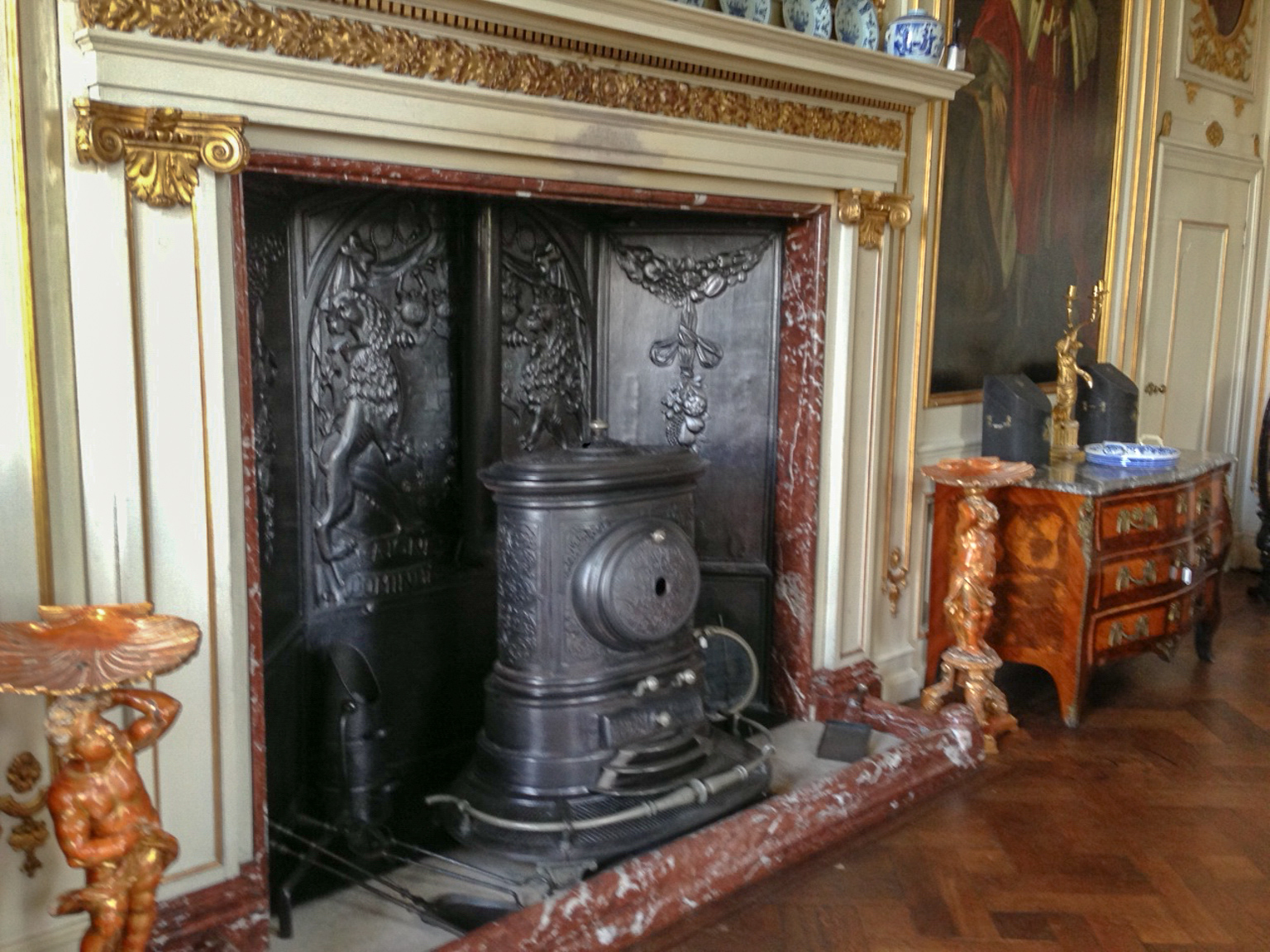 Decorated, unused fireplace